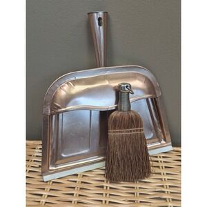Range Kleen Copper Color Dust Pan Whisk Broom Set Metal Fireplace Hearth USA